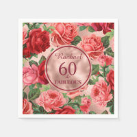 Vintage Pink Red Roses 60 and Fabulous Birthday