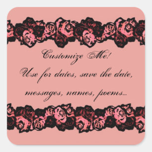 Vintage pink red roses customizable words stickers
