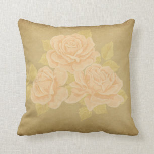 Vintage pink romantic roses with golden fleurdelis throw pillow