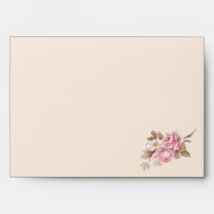 Vintage Pink Rose and Robin Wedding Envelope