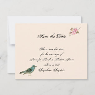 Vintage Pink Rose and Robin Wedding Save the Date