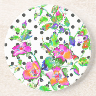 Vintage Pink Rose black and white polka-dots Coaster