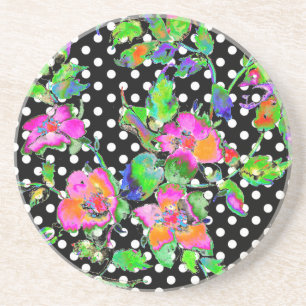 Vintage Pink Rose black and white polka-dots Coaster