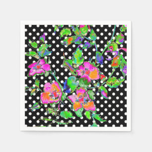 Vintage Pink  Rose black/white polka-dots Napkin
