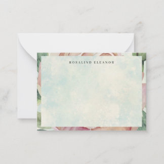 Vintage Pink Rose Blue Splash Watercolor Card