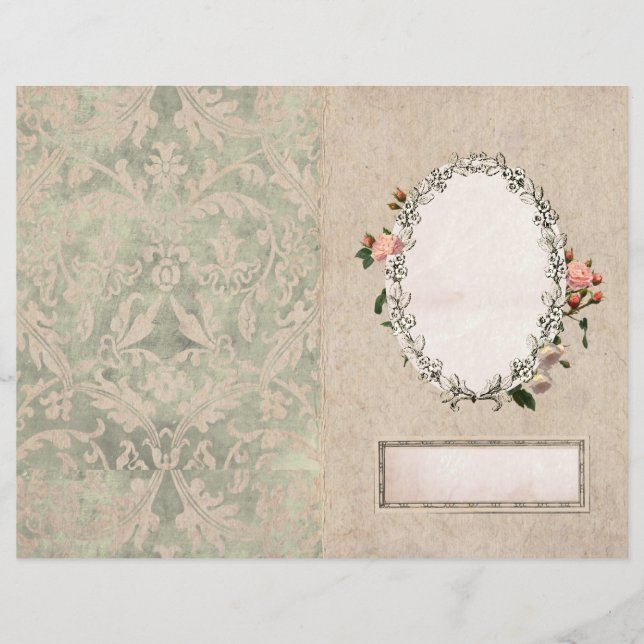 Vintage Pink Rose Border Journal Nameplate Page (Front)