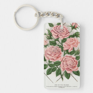 Vintage Pink Rose Botanical Cottagecore Art Keychain