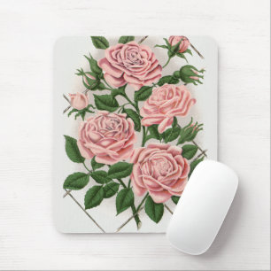 Vintage Pink Rose Botanical Cottagecore Art Mouse Pad