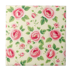 Vintage Pink Rose Bouquet Pastel Floral Chintz  Tile