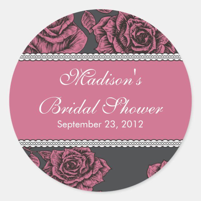 Vintage Pink Rose Bridal Shower Sticker (Front)