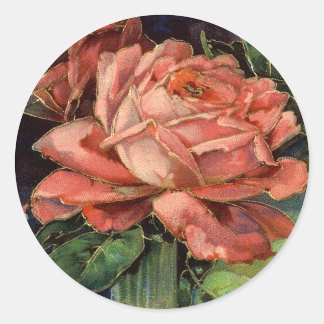 Vintage Pink Rose Classic Round Sticker (Front)