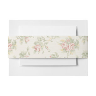 Vintage Pink Rose Cottagecore Floral Pattern Invitation Belly Band