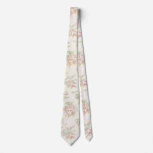 Vintage Pink Rose Cottagecore Floral Pattern Tie