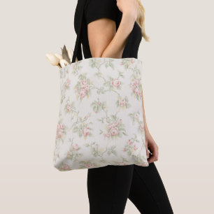 Vintage Pink Rose Cottagecore Floral Pattern Tote Bag