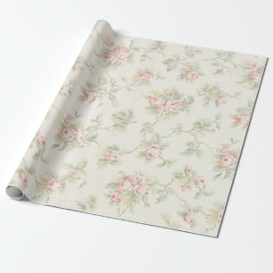 Vintage Pink Rose Cottagecore Floral Pattern Wrapping Paper