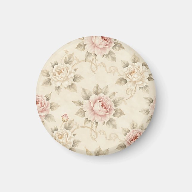 Vintage Pink Rose Damask Floral Pattern Magnet (Front)