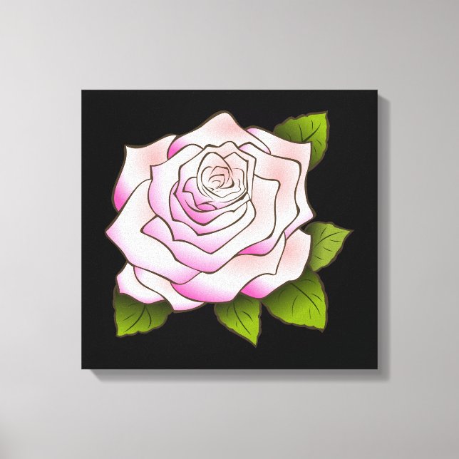 Vintage Pink Rose Drawing Black Stretched Canvas (Front)