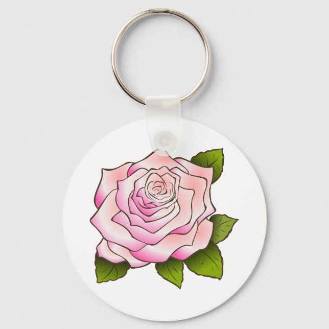Vintage Pink Rose Drawing Button Keychain (Front)