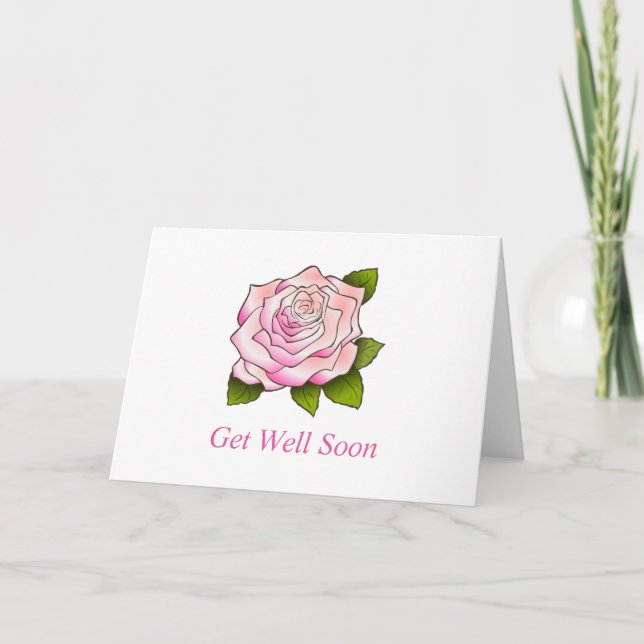 Vintage Pink Rose Drawing Get Well Soon Card (Front)