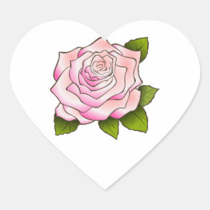 Vintage Pink Rose Drawing Heart Sticker