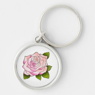 Vintage Pink Rose Drawing Keychain