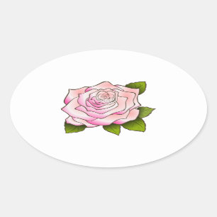 Vintage Pink Rose Drawing Oval Sticker