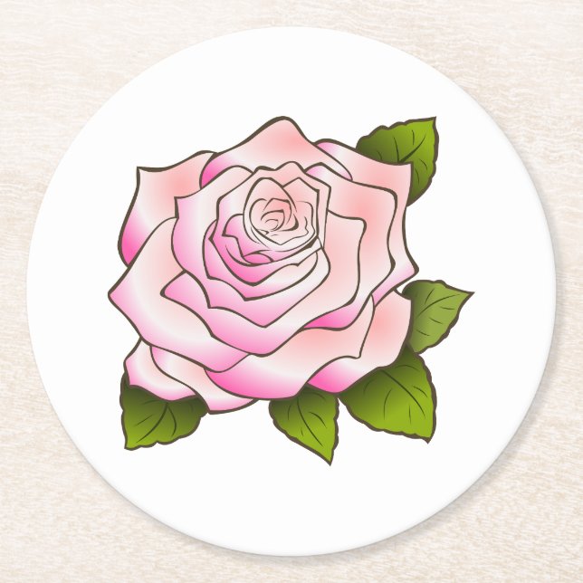 Vintage Pink Rose Drawing Round Paper Coaster (Front)
