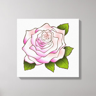 Vintage Pink Rose Drawing White Stretched Canvas Print