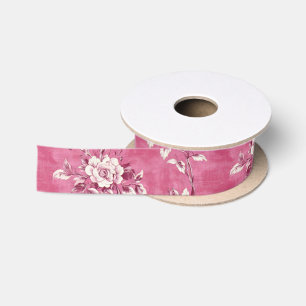Vintage Pink Rose Floral Chinoiserie  Satin Ribbon