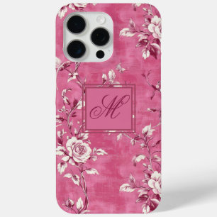 Vintage Pink Rose Floral Monogram iPhone 15 Pro Max Case
