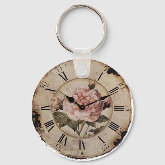 Vintage Pink Rose Floral steampunk Wedding Keychain (Front)