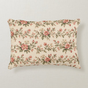 Vintage Pink Rose Floral Stripes Accent Pillow