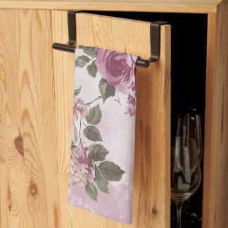 Vintage Pink Rose Floral Watercolor  Kitchen Towel