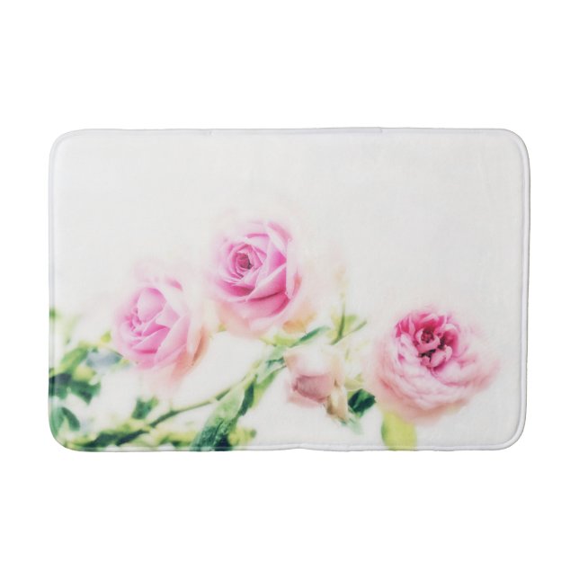 Vintage pink rose flower bath mat (Front)
