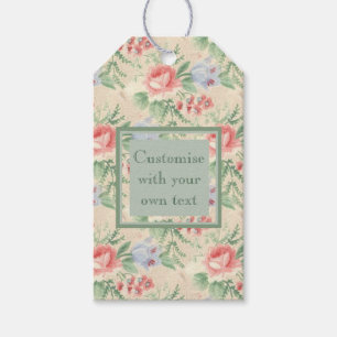Vintage Pink Rose Flower Pattern Custom Text Gift Tags