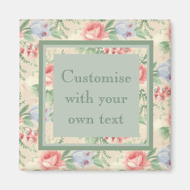 Vintage Pink Rose Flower Pattern Custom Text Magnet (Front)