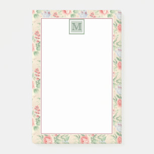Vintage Pink Rose Flower Pattern Monogram Post-it Notes