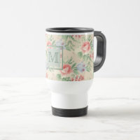 Vintage Pink Rose Flower Pattern Monogram