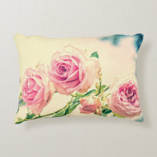 Vintage Pink rose flowers in garden Accent Pillow