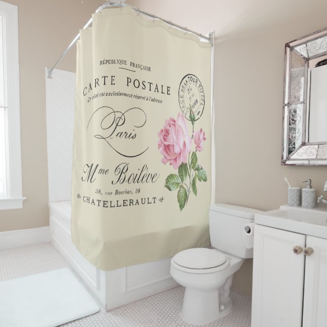 Vintage Pink Rose French Postcard Graphic Art (In Situ)