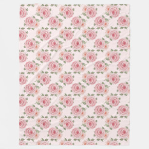 Vintage pink rose garden cottage floral pattern fleece blanket