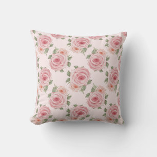 Vintage pink rose garden cottage floral pattern throw pillow