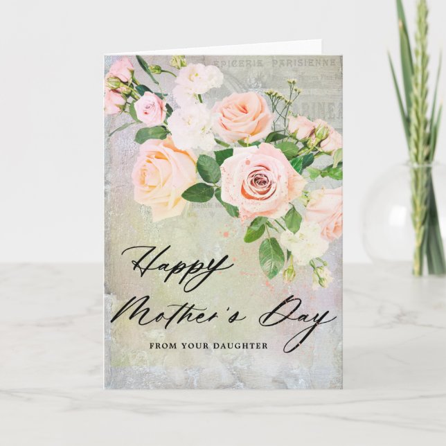 Vintage Pink Rose Happy Mother's Day Card (Front)
