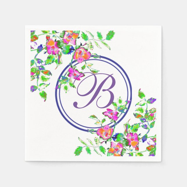 Vintage pink Rose - monogram Napkin (Front)