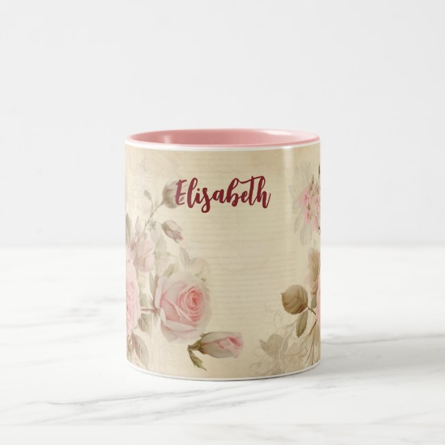 Vintage Pink Rose Mug | Your Name | (Center)
