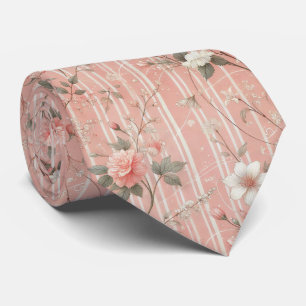 Vintage Pink Rose on Striped Pink Background Tie