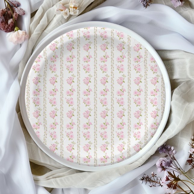 Vintage Pink Rose Paper Plate (Creator Uploaded)