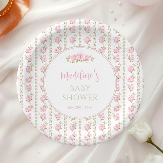 Vintage Pink Rose Paper Plate (Creator Uploaded)