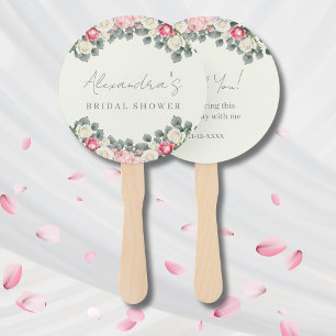 Vintage Pink Rose Peony Bridal Shower Thank You Hand Fan
