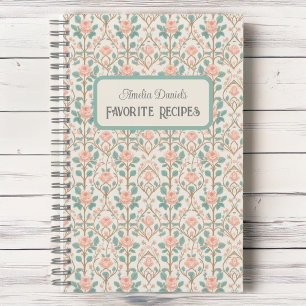 Vintage Pink Rose Personalized Recipe Notebook